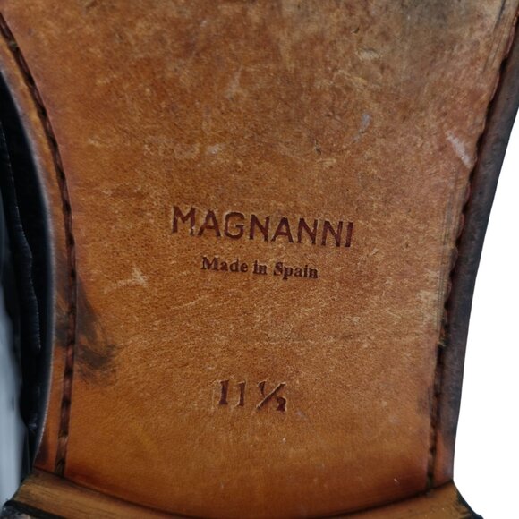 Magnanni Saks Fifth Ave Black Patent Leather Dress Shoes Men 11.5 Formal Oxfords - Picture 14 of 15